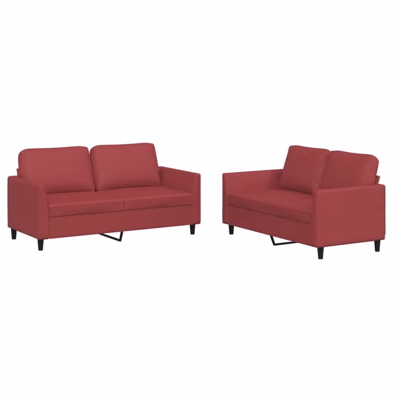 Set di Divani 2 pz con Cuscini Rosso Vino in Pelle finta