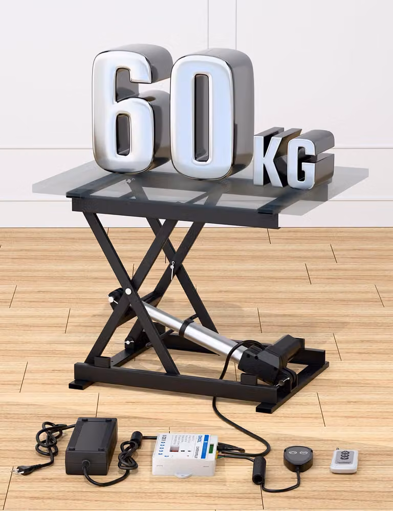 Tavola di sollevamento elettrica a forbice, capacità 60 kg, altezza da 100 a 370 mm, alimentazione AC/DC