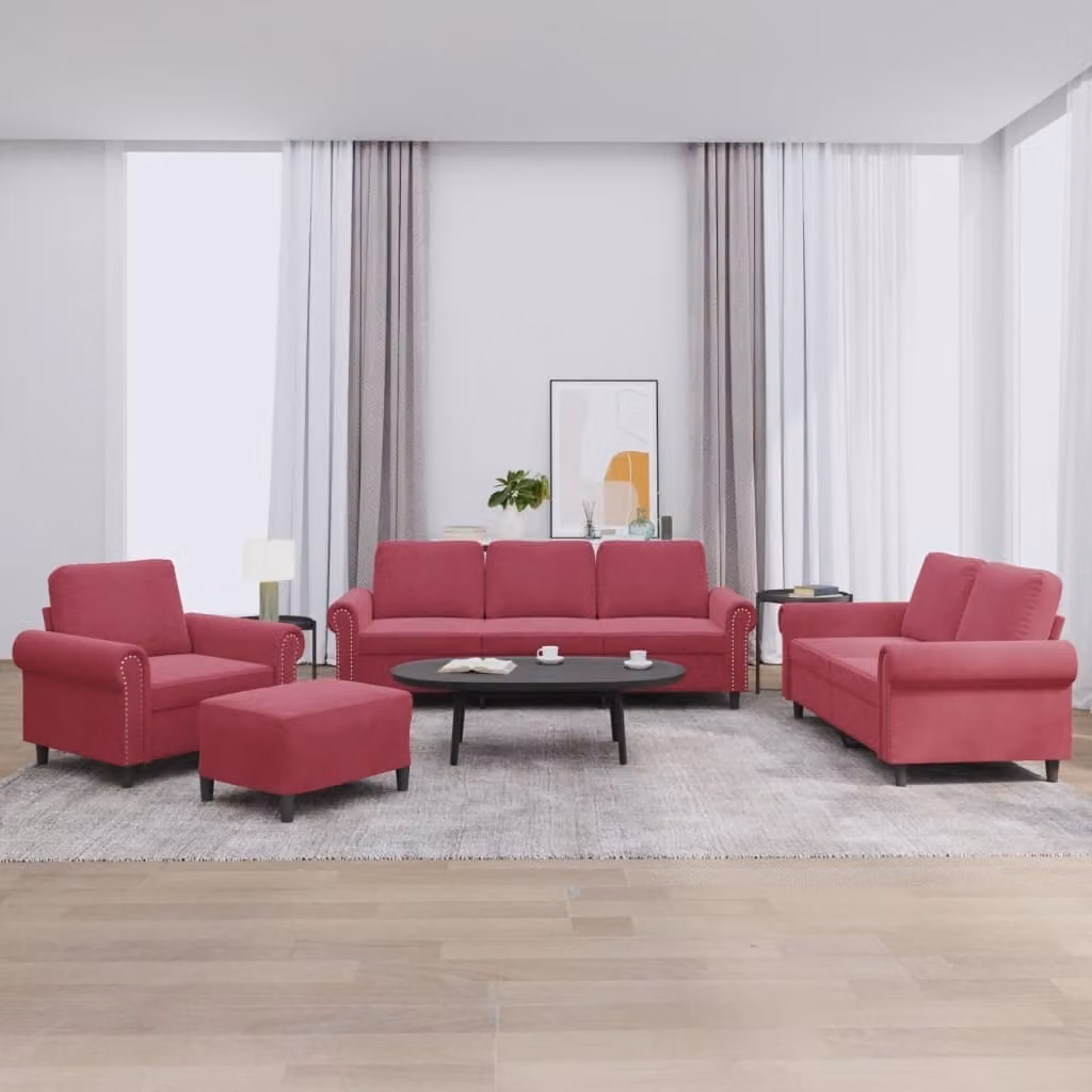 Maison Exclusive - Set divano 4 pezzi con cuscini in velluto bordeaux