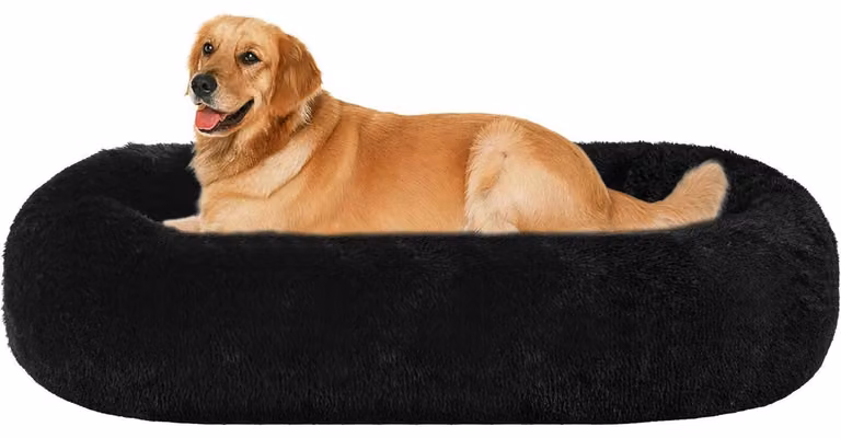 Cuccia ortopedica per cani, forma a ciambella, imbottita, lavabile, diametro 100 cm, colore nero