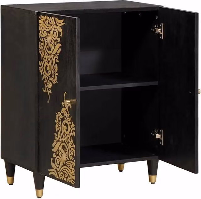 Credenza-Buffet-Armadio da cucina Nero 60 x 33 x 75 cm Legno di mango massello 872628