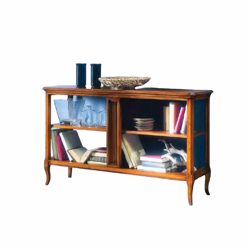 Libreria etagere classica Mobili 2G in legno e vetro marrone con finitura laccata L: 135 cm, P: 40 cm, H: 80 cm – 2