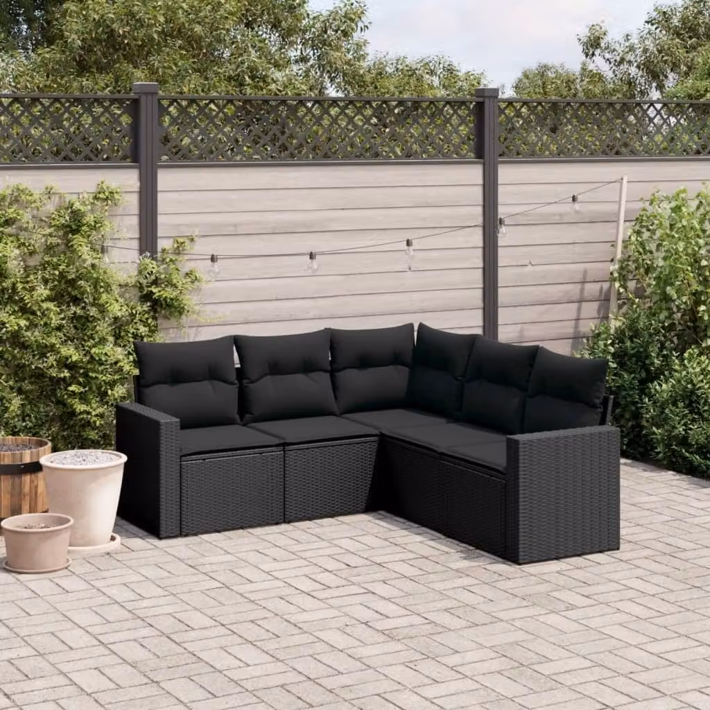 Maison Exclusive - Set Divani da Giardino 5 pz con Cuscini in Polyrattan Nero
