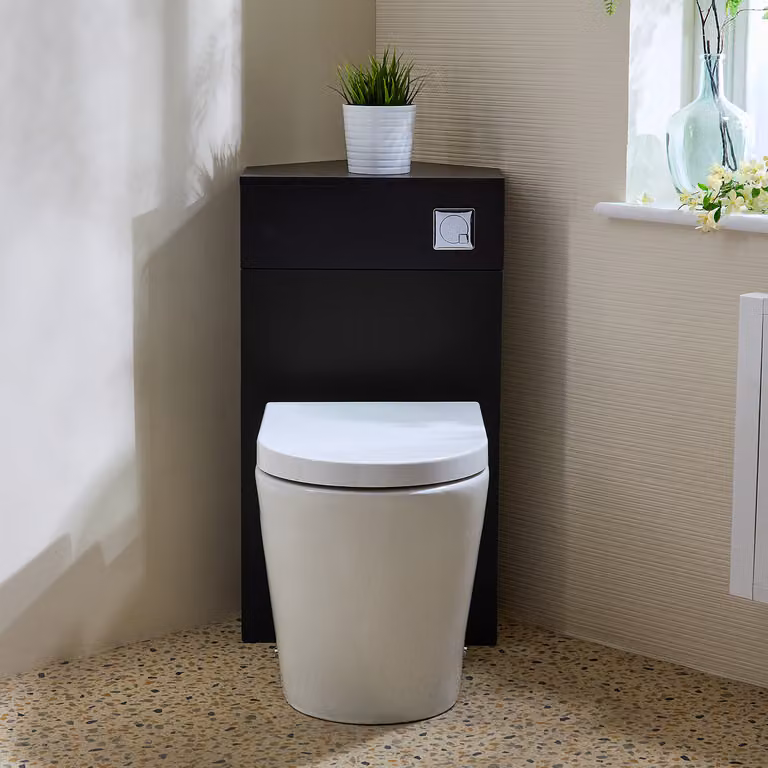 Unità WC Angolare per WC in Nero Grigio con Sanitario Alswear - con Pulsante di Scarico Cromato - Cluo