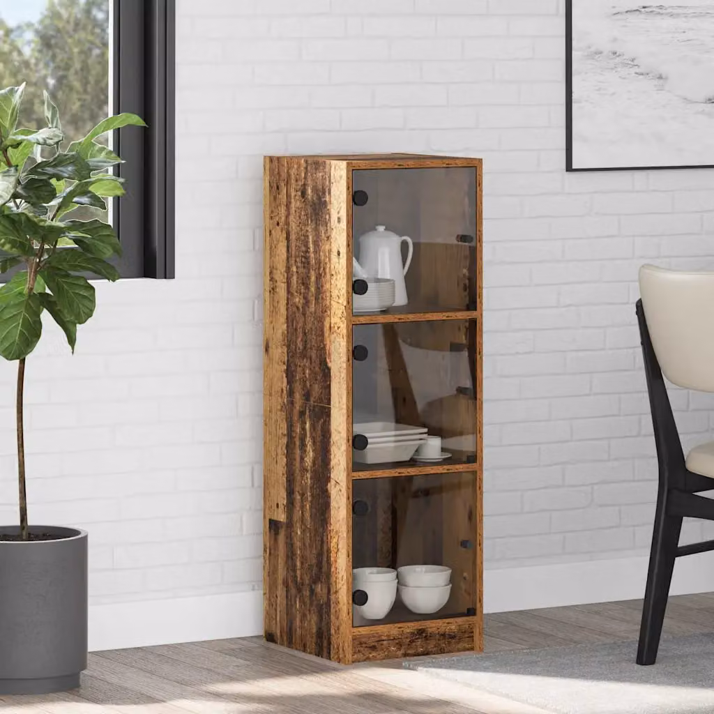 Credenza stile rustico vidaXL in legno e vetro marrone con ante in vetro L/P/H: 35 x 37 x 109 cm