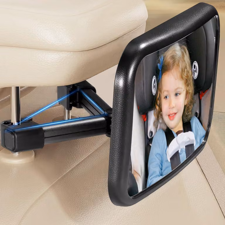 Specchio per auto per bambini, con clip a gancio, rotazione a 360°, adatto per auto e passeggini, specchio di sicurezza