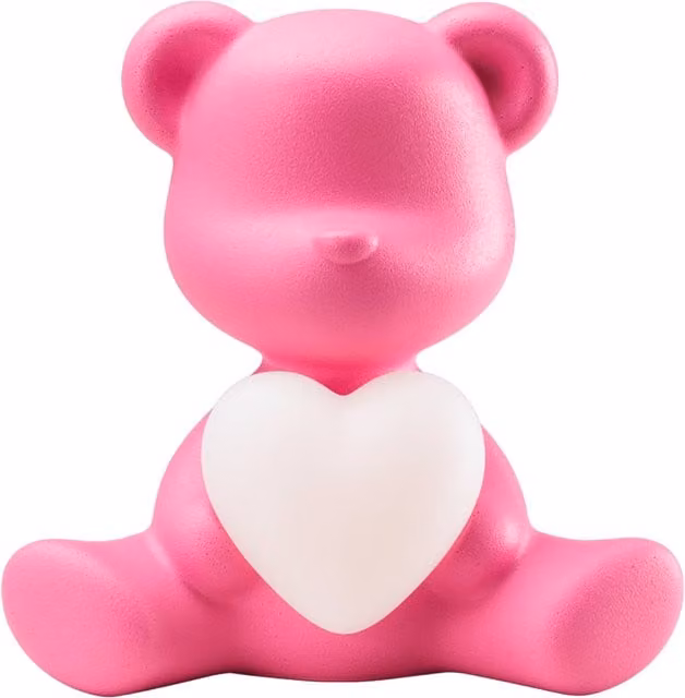 Qeeboo Teddy Love XS Lampada da tavolo ricaricabile in silicone rosa con luce LED a forma di cuore
