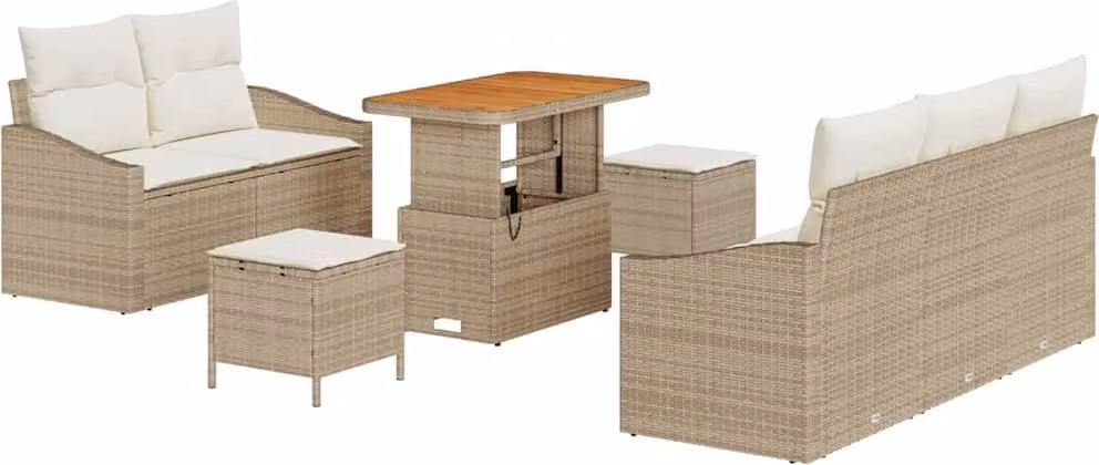 Set Divano da Giardino con cuscino 8 pcs Beige polyrattan