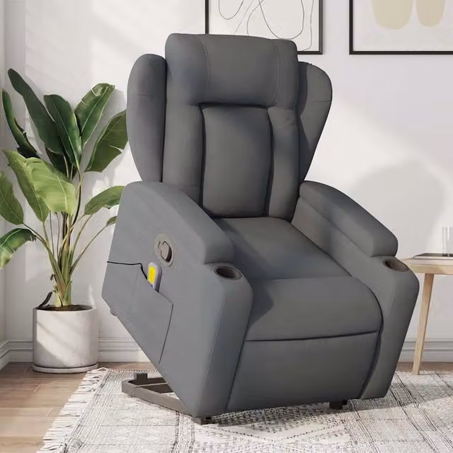 Divano Sedia-Poltrona Alzapersona Massaggi Reclinabile Grigio Scuro Tessuto 746185