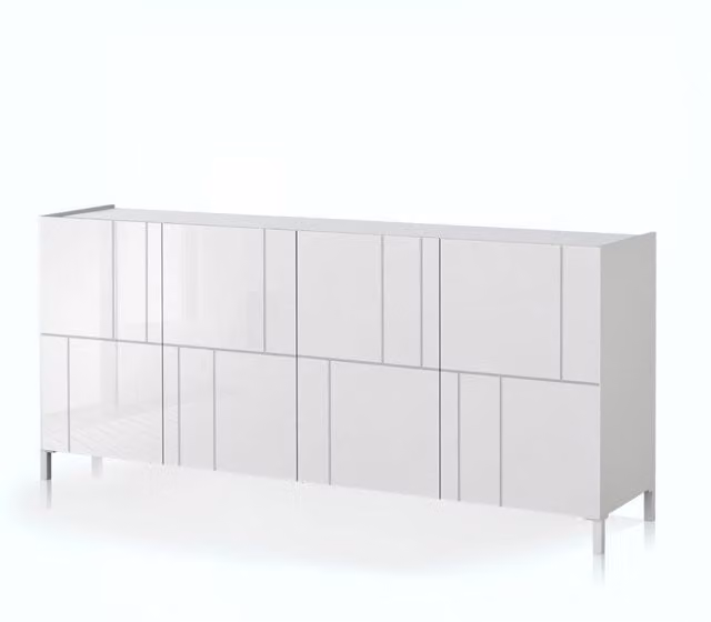 Madia grande 4 ante effetto legno laccata bianca cm. H.84xL.174xP.40