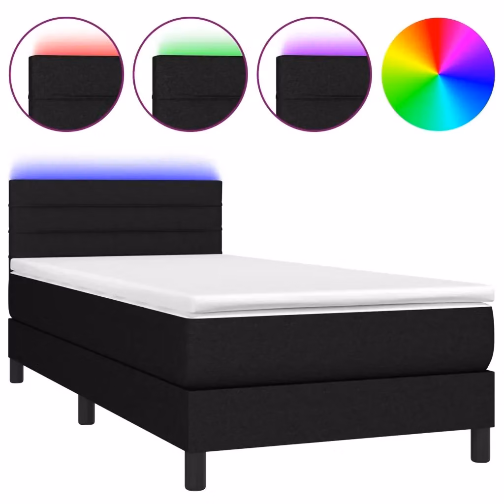Letto a molle con materasso vidaXL in tessuto nero con illuminazione LED e porta USB L/P: 100 x 200 cm, H: 203 cm – 2