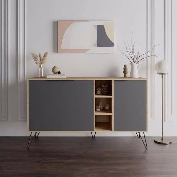 Madia 3 ante Clara 142x35,5x83h colore rovere oak antracite