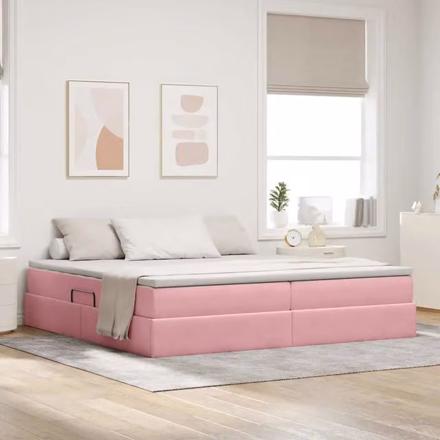 Letto con contenitore e materasso ibrido vidaXL in velluto rosa L/P/H: 200 x 200 x 48,5 cm – 1