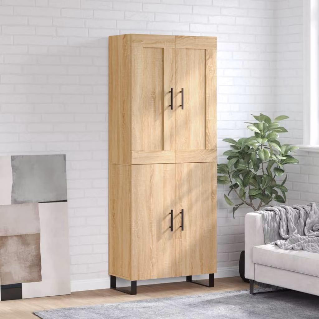Credenza moderna vidaXL in legno e metallo color rovere, L: 69,5 cm, P: 34 cm, H: 180 cm