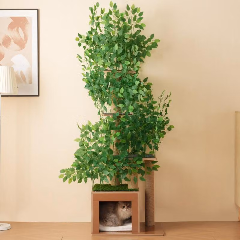 Tiragraffi a forma di albero con 4 piattaforme e fori per gatti - materiale pet-safe, foglie rimovibili, adatto ai gatti per nascondersi e arrampicarsi 190 cm