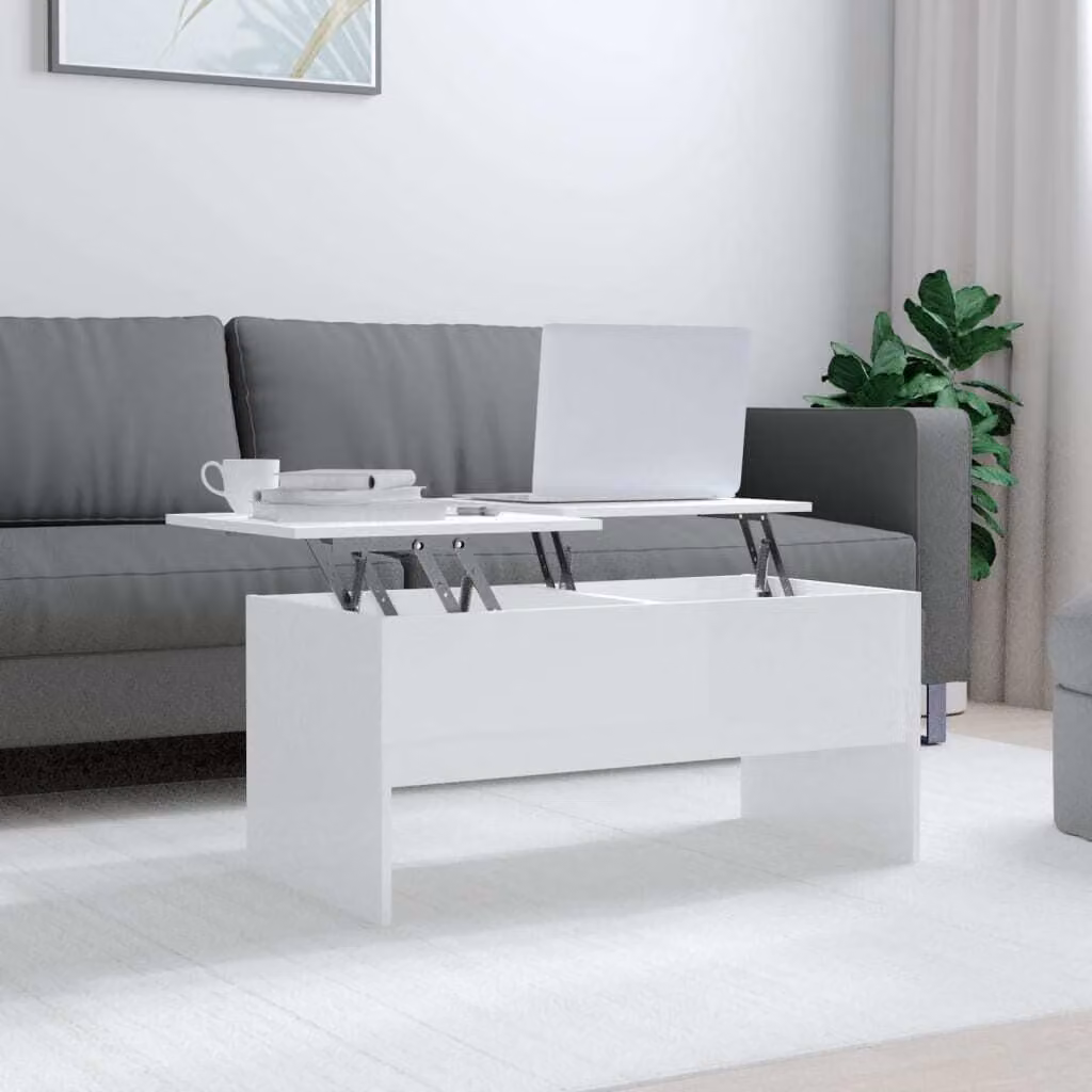 Tavolino The Living Store bianco lucido 102x50,5x46,5 cm Materiale a base di legno