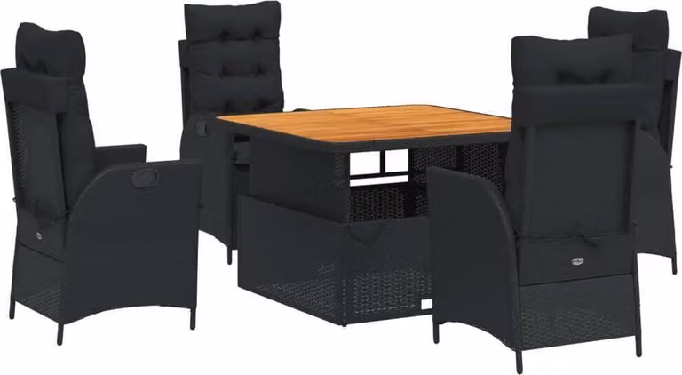 Set da Pranzo da Giardino 5 pz Nero con Cuscini in Polyrattan