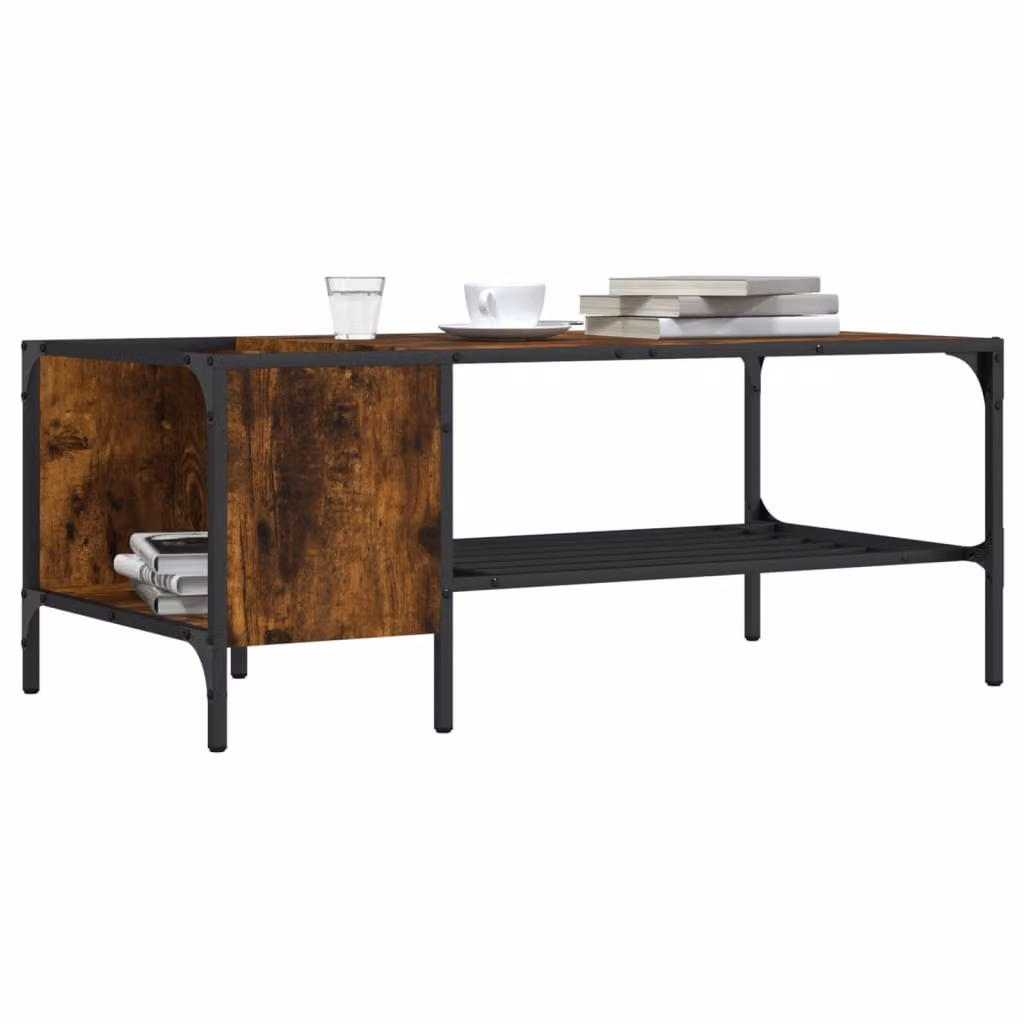 Tavolino da salotto vidaXL in stile industriale con ripiano in rovere e struttura in legno e metallo, colore marrone, L 100 cm x P 51 cm x H 40 cm