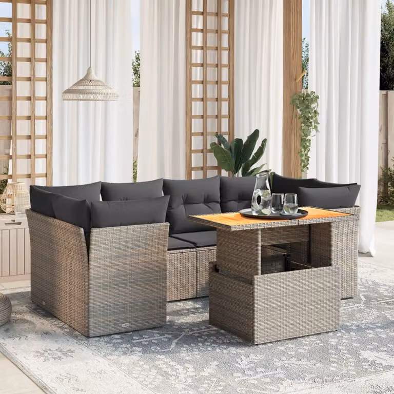 Set di divani da giardino vidaXL in polyrattan grigio con cuscini e tavolino da esterno, design moderno a L