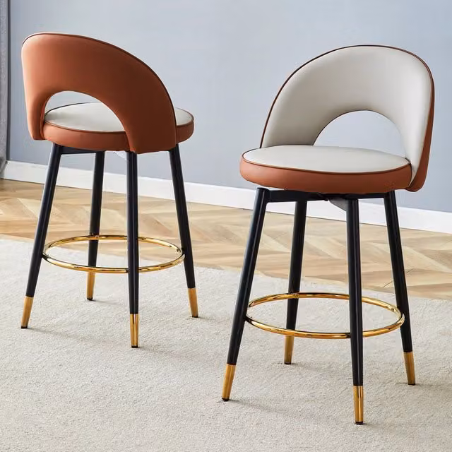 Set di 2 Sgabelli da Bar Girevoli Imbottiti MINIMAL in PU Grigio Chiaro e Marrone