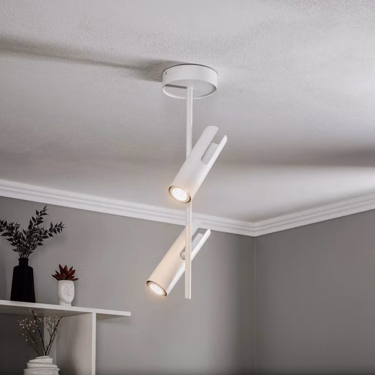 Faretto da soffitto Leda 2, 2 luci, bianco SIGMA, dimmerabile, Bianco / Opale, Soggiorno / Sala da pranzo, Metallo, Moderno, Faretto