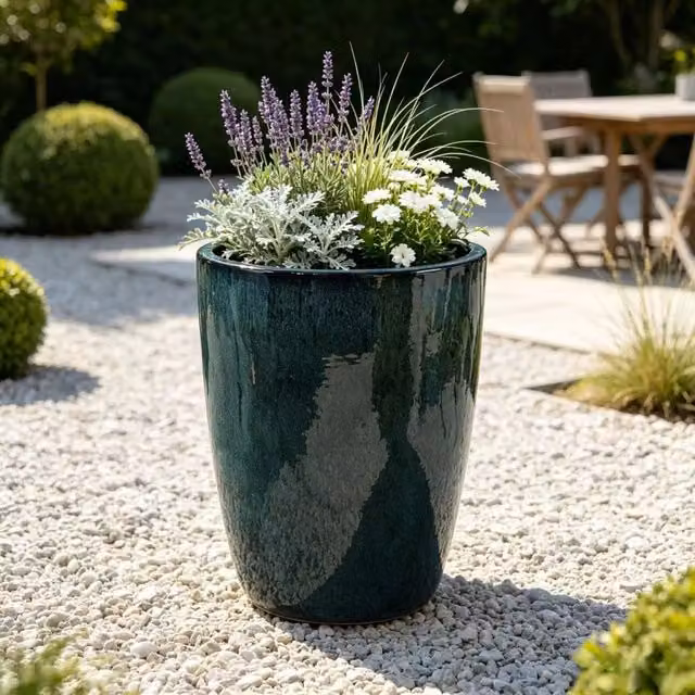 Vaso da fiori in ceramica REDOM verde, forma rotonda, Ø 38,5 x H 49,5 cm – 1