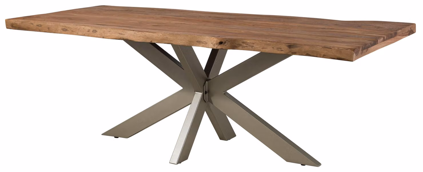 MASSIVMOEBEL24 | FREEFORM 5 Tavolo da pranzo in legno di sheesham - decapato / grigio - gambe ad X argento matt 180x90