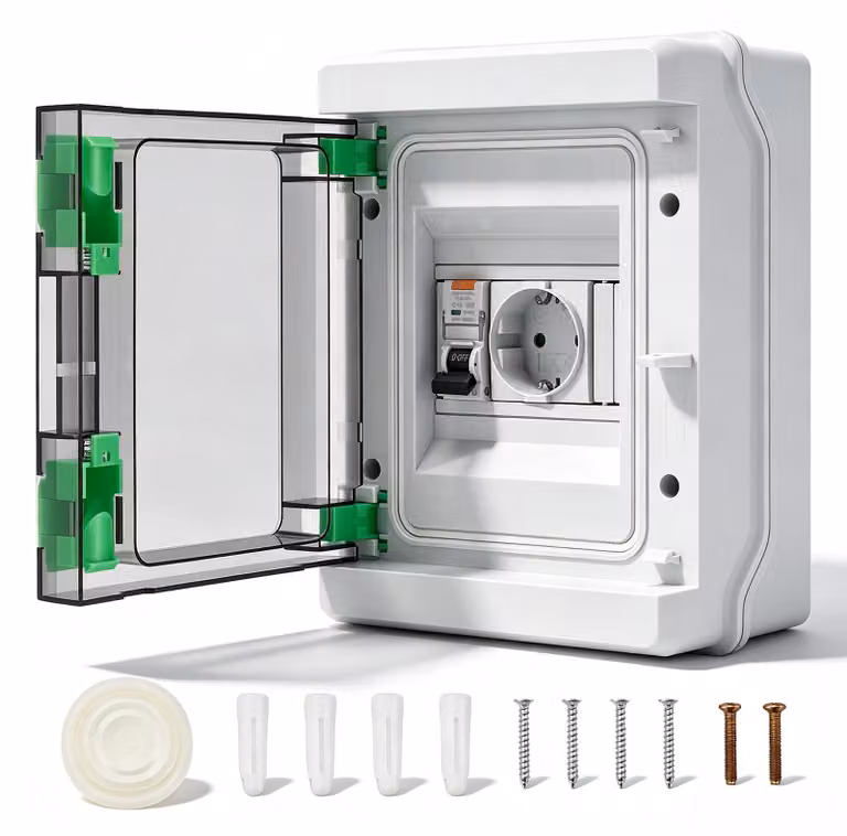 Prese di corrente esterna con interruttore differenziale - da incasso - grado di protezione IP65 (resistente all'acqua) - spina di tipo C da 16A - interruttore di protezione da 230V - realizzata in ABS - adatta per ambienti umidi
