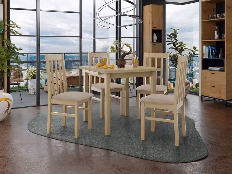 Tavolo da pranzo allungabile 80 cm con 4 sedie ADELBITE 4 - rovere sonoma / beige