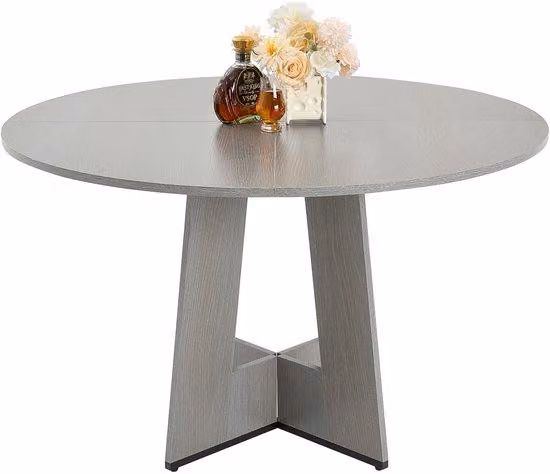 Tavolo da cucina rotondo in legno (120 cm di diametro / capacità portante di 90,72 kg) per 2-4 persone, scrivanie in stile rustico da campagna con gambe in legno massiccio, adatte per la cucina abitabile, colore grigio (solo il tavolo)