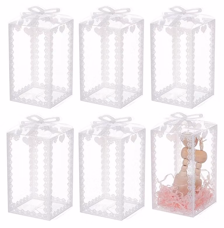 Scatole regalo trasparenti con motivo a fiocco - 24 pezzi - 12 x 7 x 7 cm