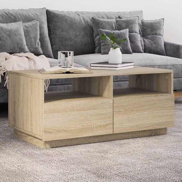 Tavolino da salotto moderno vidaXL in legno e metallo, colore marrone e beige, L: 90 cm, P: 49 cm, H: 40 cm