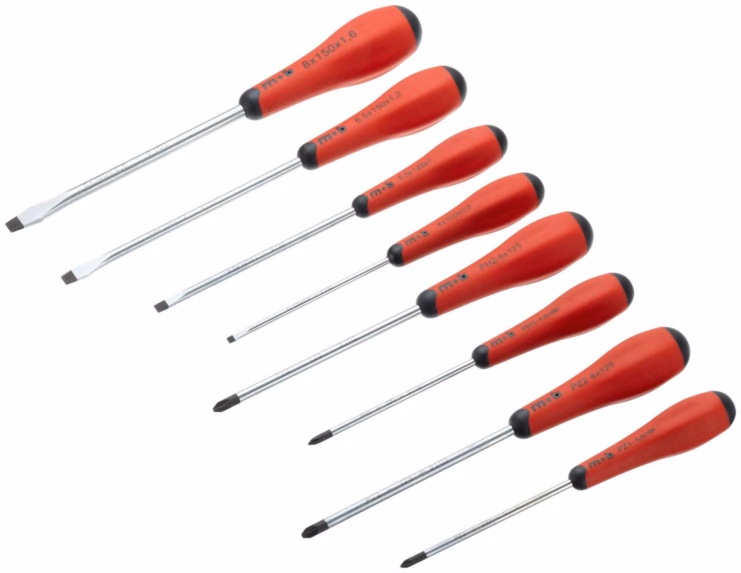 Set di cacciaviti Peddinghaus 9129001901: 4 a taglio, 2 Phillips (PH) e 2 Pozidriv (PZ), impugnatura Redgrip, 8 pezzi