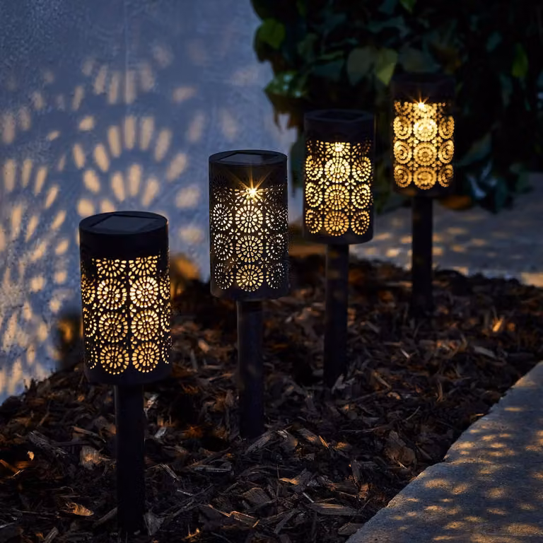 Set di 4 lampade solari a LED in stile marocchino, luce bianco caldo, 40 cm