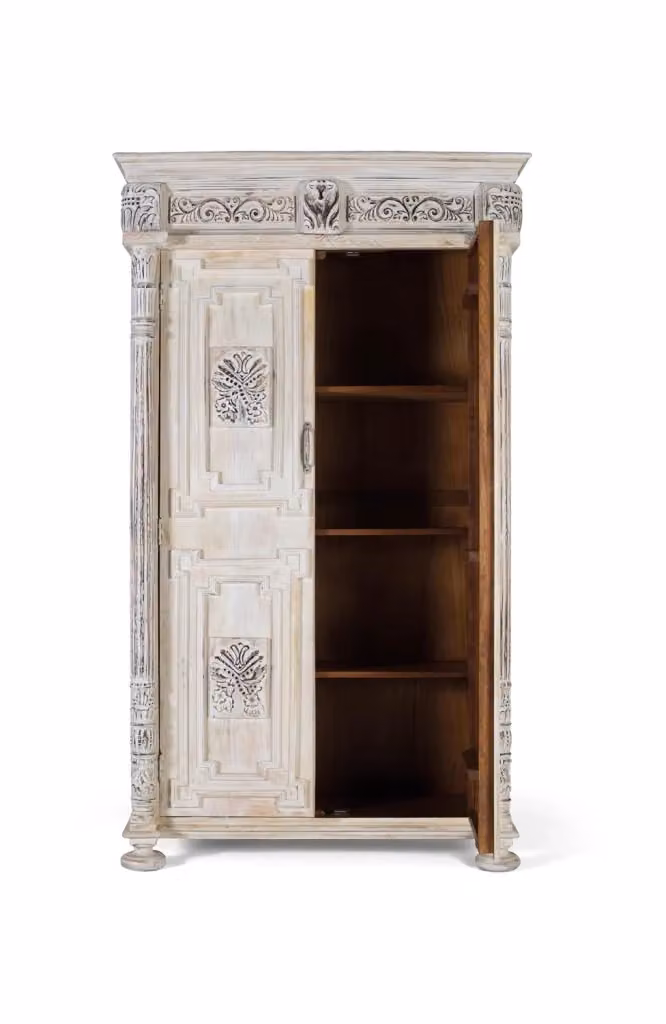 Mobile in legno di mango bianco invecchiato stile rustico L: 120 cm, P: 50 cm, H: 203 cm – 2