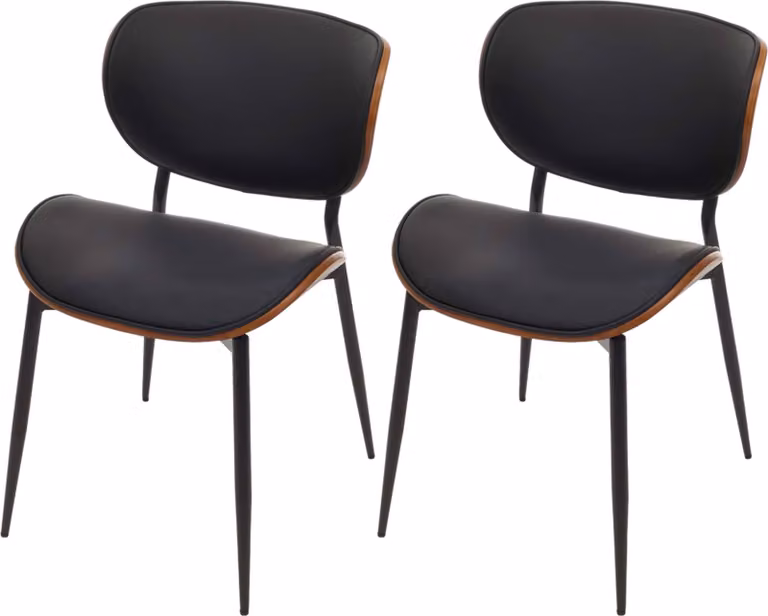 Set di 2 sedie da pranzo modello HWC-O45, sedia, struttura in legno multistrato, rivestimento in ecopelle da 280g/m²,  , finitura effetto noce, colore nero