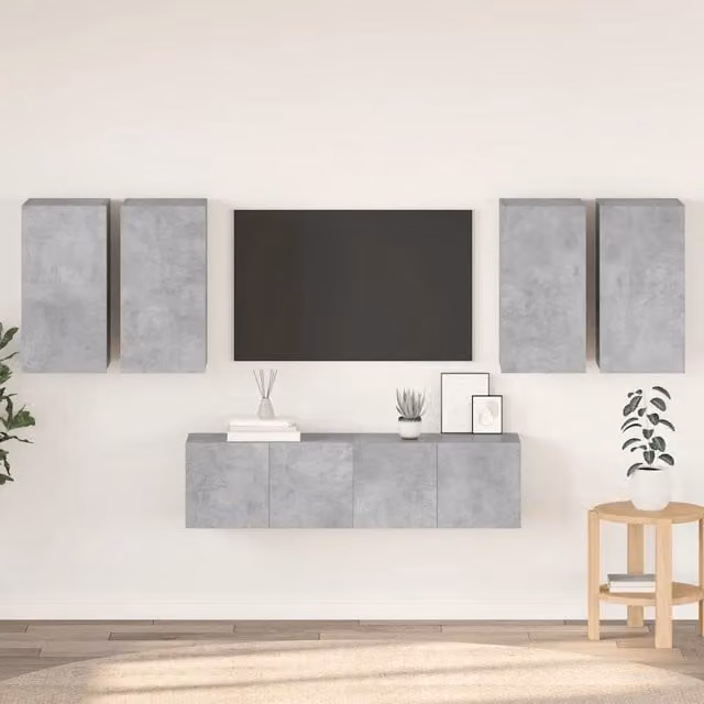 Set di Mobili Porta TV 6 pz-Set di 6 Credenza per TV Grigio Cemento in Legno Multistrato 927581