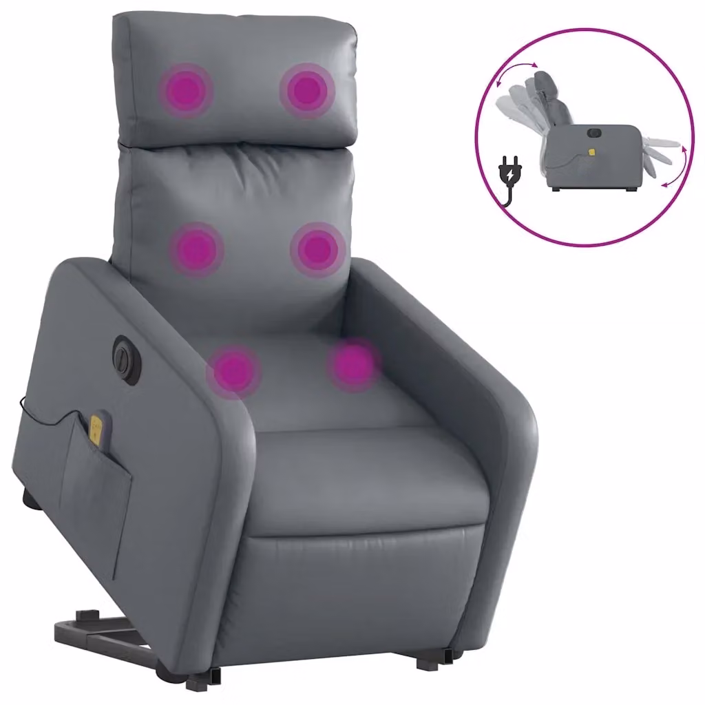 Poltrona Alzapersona Elettrica Reclinabile vidaXL in Similpelle Grigio – 2