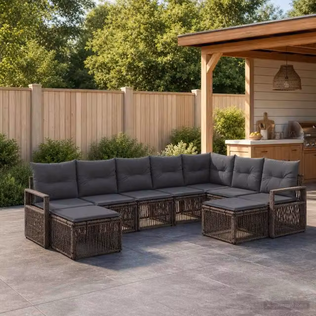 Set Divano da Giardino 9 pz Grigio polyrattan 3435899