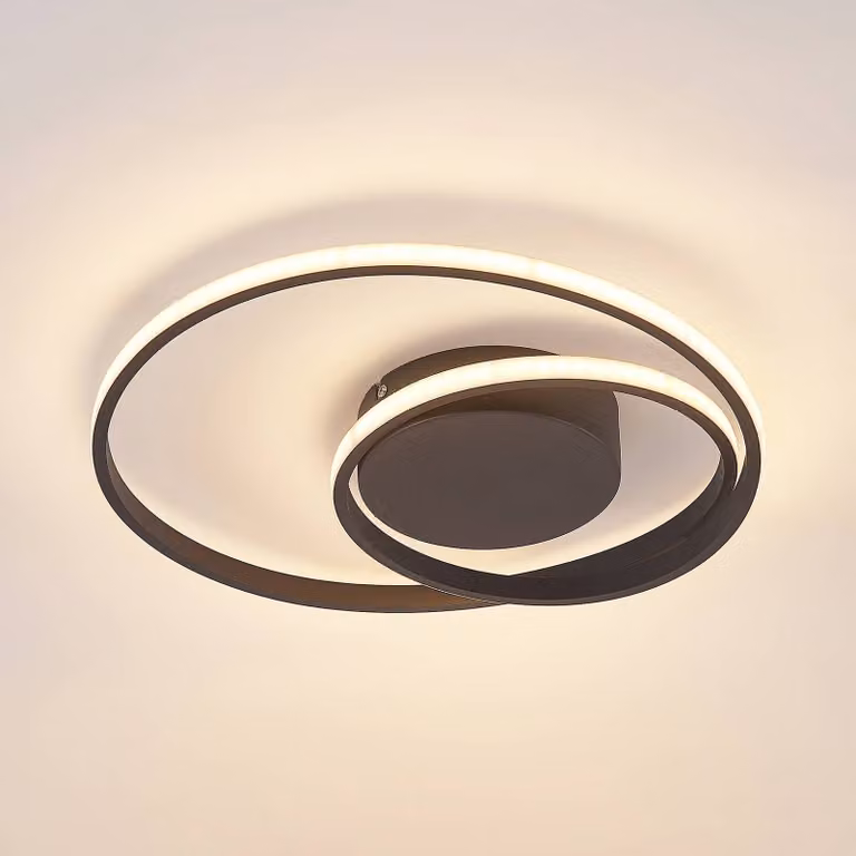 Plafoniera a LED Emisua Lindby, dimmerabile, Nero, Soggiorno / Sala da pranzo, Alluminio, Moderno, Plafoniera LED