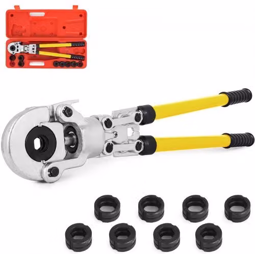 Pinze per tubi a crimpatrice VEVOR gialle con testa girevole a 360°, range TH 16-32 mm e V 12-28 mm