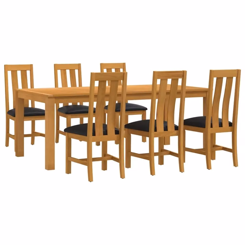 Set da pranzo moderno vidaXL in legno di quercia composto da 7 pezzi, tavolo rettangolare e sedie, Nero e Marrone