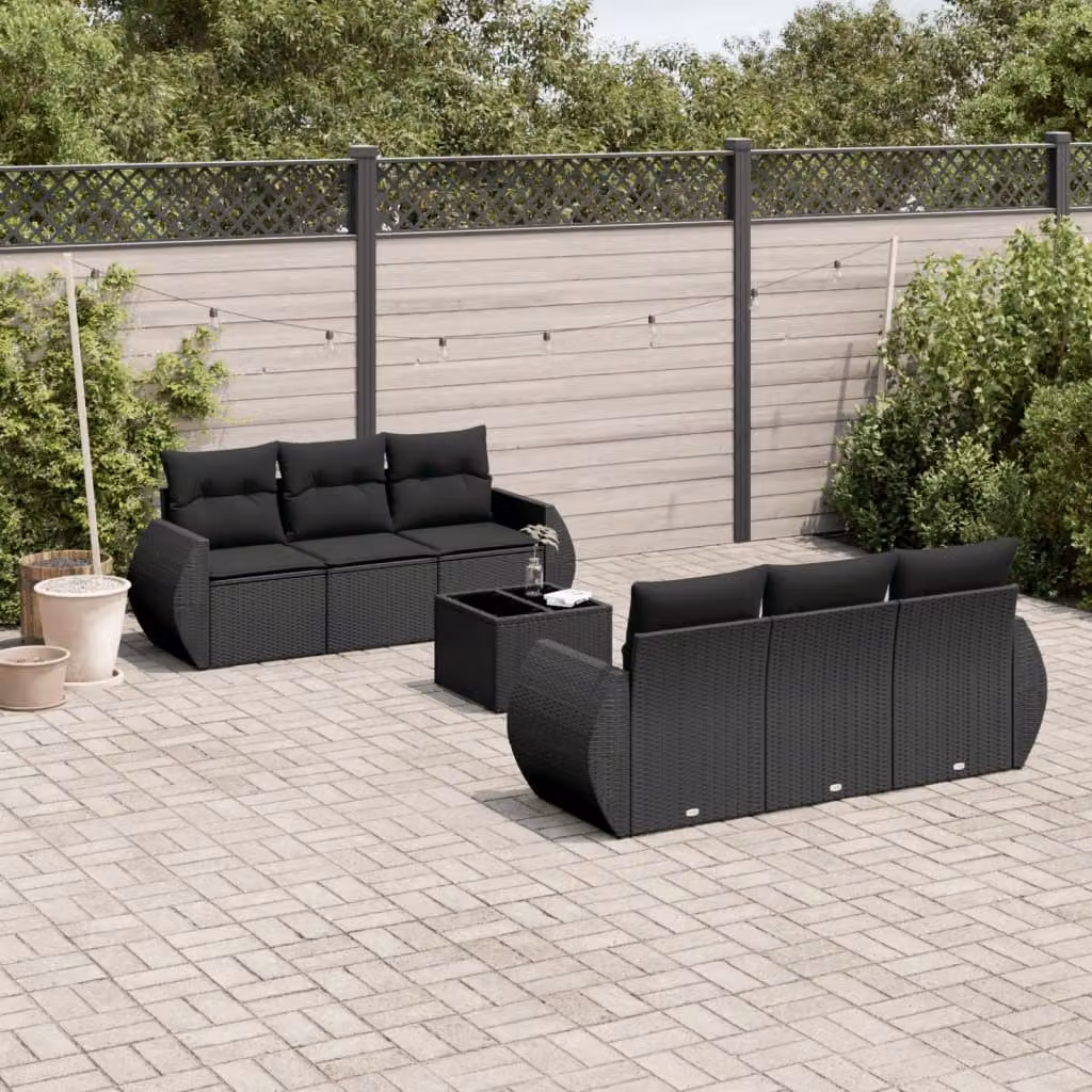 Set Divani da Giardino vidaXL con Cuscini e Tavolino Nero in Polyrattan e Metallo – 1