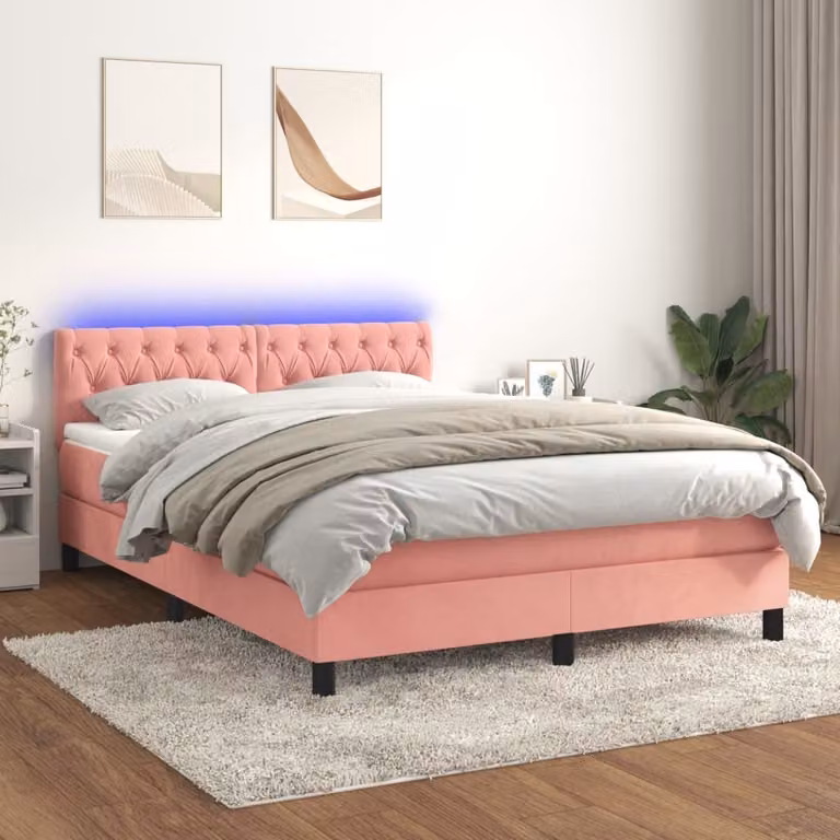 Maison Exclusive - Letto a Molle con Materasso e LED Rosa 140x190 cm in Velluto