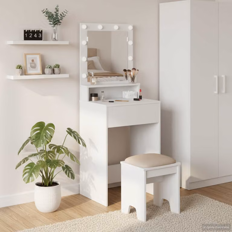 vidaXL Tavolo da Trucco Moderno Bianco in MDF con Finitura Opaca L: 50 cm, P: 41 cm, H: 135 cm