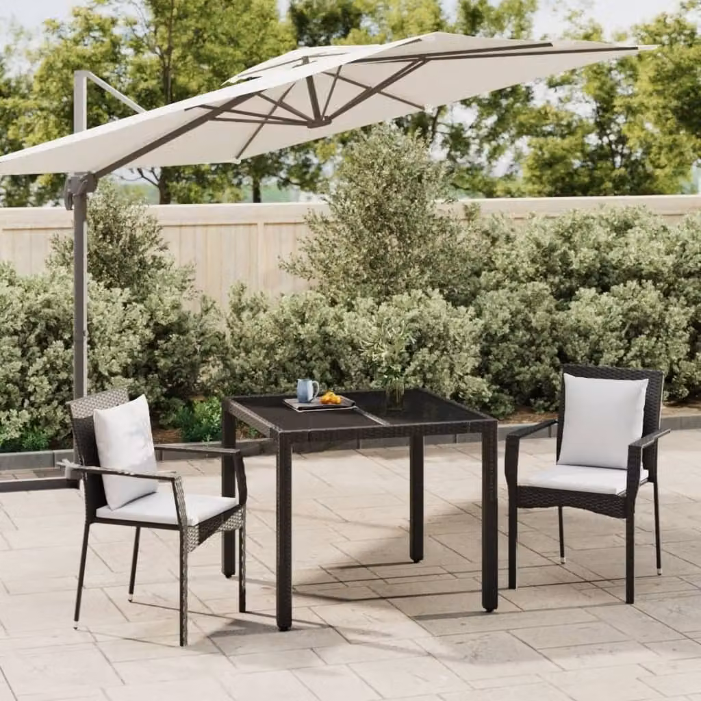Maison Exclusive - Set da pranzo da giardino 3 pezzi con cuscini in polyrattan nero