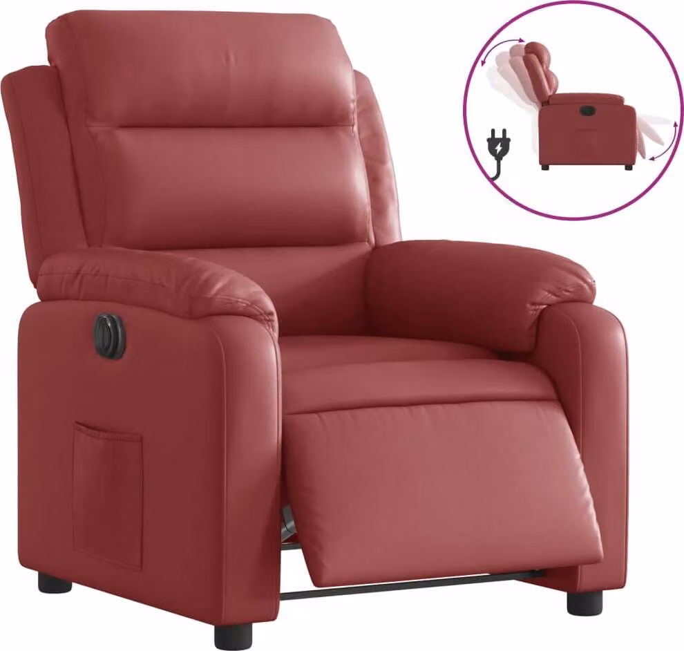 Poltrona Reclinabile Elettrica Rosso Vino in Pelle finta