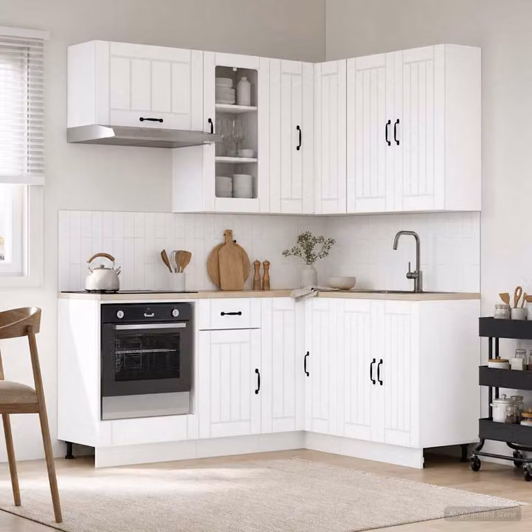 vidaXL Unità Cucina LUCCA 8 Pezzi Bianco con Ante in Vetro e Design Minimalista