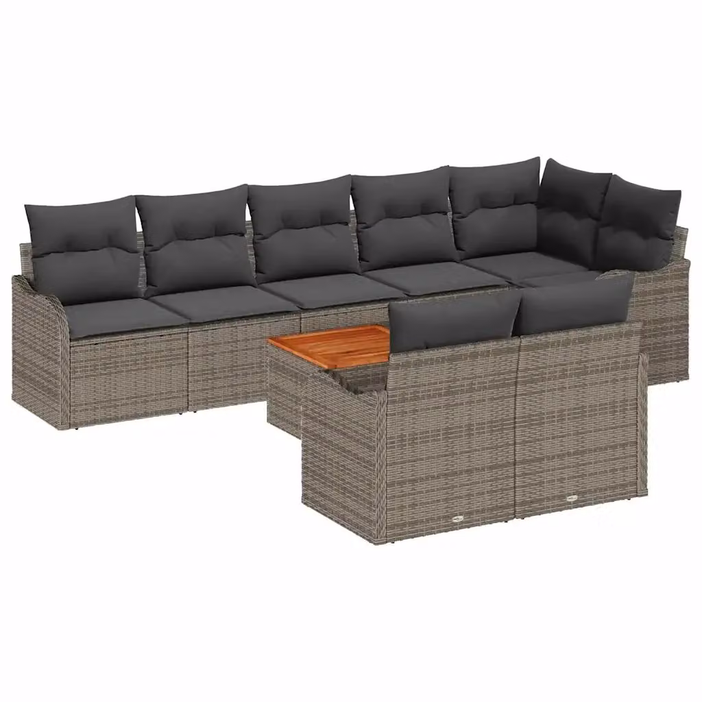 Set Divano da Giardino vidaXL 9 Pezzi a Forma di U Grigio con Tavolino e Cuscini in Polyrattan e Acciaio – 2