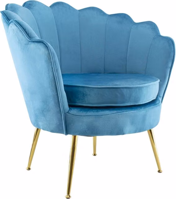 Poltrona Imbottita in Velluto Blu con Schienale a Conchiglia e Piedini Oro GIORDANOSHOP